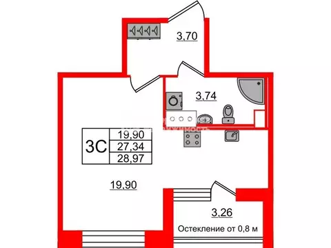 Квартира-студия: Санкт-Петербург, Кубинская улица, 76к1 (27 м)