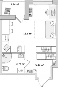 Студия Санкт-Петербург ул. Плесецкая, 24 (30.72 м)