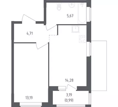 1-комнатная квартира: деревня Новосаратовка, улица Первых, 8к1 (38.84 ...