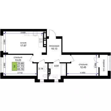 2-к кв. Калининградская область, Гурьевск Включи жилой комплекс (65.16 ...