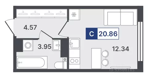 Студия Тюменская область, Тобольск 10-й мкр, 43 (20.86 м)
