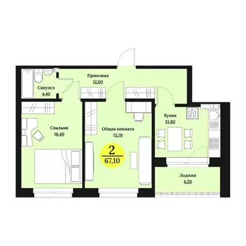 2-к кв. Ставропольский край, Ставрополь Лесная ул., 204 (67.1 м)