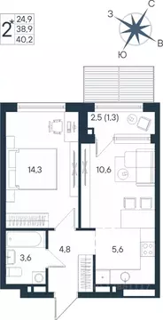 Студия Пермский край, Пермь ул. Космонавта Беляева, 17 (40.2 м)