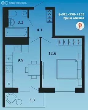 1-комнатная квартира: Санкт-Петербург, Гудиловская улица, 9 (29.9 м)