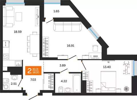 2-к кв. Башкортостан, Уфа ул. Султанова, 28 (68.2 м)