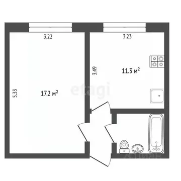 1-к кв. Тюменская область, Тюмень Олимпийская ул., 8 (34.1 м)