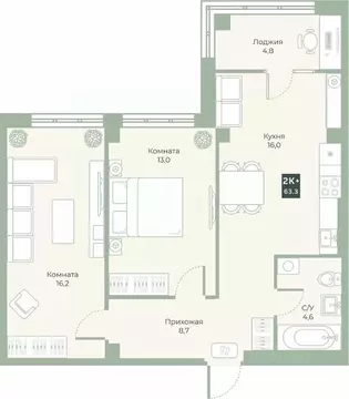 2-к кв. Курганская область, Курган Заозерный жилрайон, 6А мкр, ул. ...