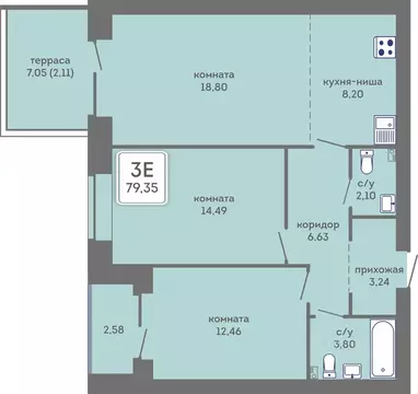 3-к кв. Пермский край, Пермь Кировоградская ул., 28 (79.35 м)