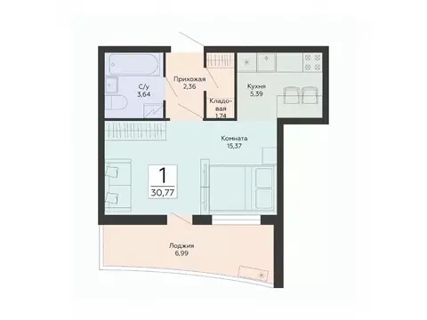 Студия Воронежская область, Воронеж ул. Туполева, 5Н (30.77 м)