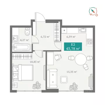 2-к кв. Тюменская область, Тюмень ул. Алматинская, 10 (43.78 м)