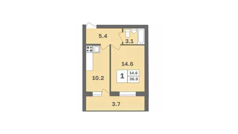 1-к кв. Башкортостан, Уфа Дагестанская ул., лит12 (36.9 м)