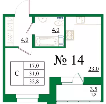 Студия Ленинградская область, Гатчина Красносельское ш., 4А (32.8 м)