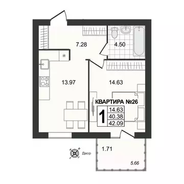1-к кв. Владимирская область, Муром Новая Слобода мкр,  (42.09 м)
