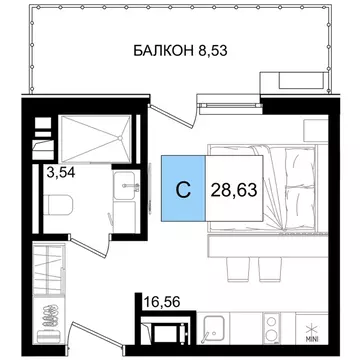 Студия Краснодарский край, Анапа Лучи жилой комплекс (28.63 м)