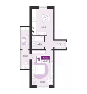 1-к кв. Брянская область, Брянск Литейная ул., 69 (47.02 м)