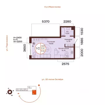 1-к кв. Башкортостан, Уфа ул. Пархоменко (31.81 м)