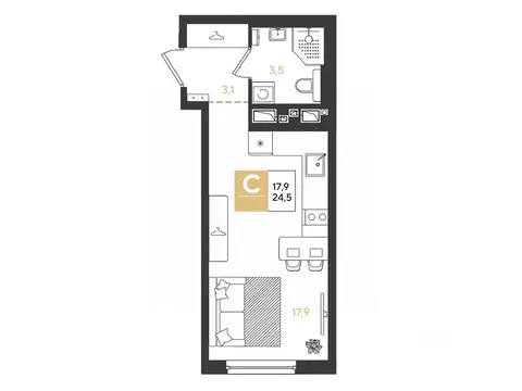 Студия Краснодарский край, Краснодар Самолет кв-л,  (24.5 м)