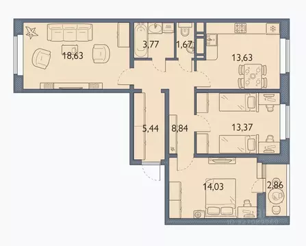 3-к кв. Брянская область, Брянск просп. Станке Димитрова, 67к7 (79.1 ...