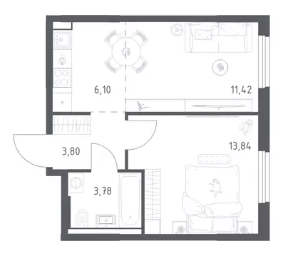 1-к кв. Башкортостан, Уфа ул. Минигали Губайдуллина, 8к9 (38.94 м)