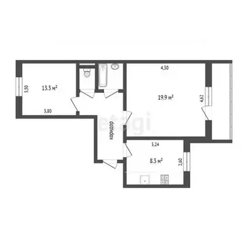 2-к кв. Вологодская область, Вологда ул. Маршала Конева, 22А (53.4 м)