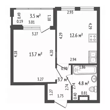 1-к кв. Санкт-Петербург ул. Челюскина, 4 (37.0 м)