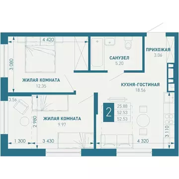 2-комнатная квартира: Краснодар, посёлок Берёзовый, микрорайон ...