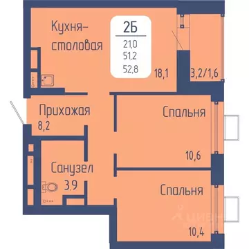 2-к кв. Красноярский край, Красноярск Свободный просп. (52.8 м)