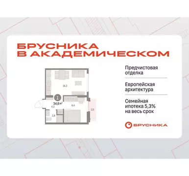 1-комнатная квартира: Екатеринбург, микрорайон Академический, 19-й ...