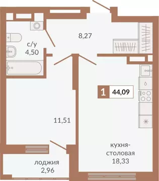 1-к кв. Свердловская область, Екатеринбург пер. Старателей (44.09 м)