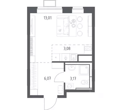 Студия Москва № 108 кв-л, Алхимово жилой комплекс, 15 (25.1 м)