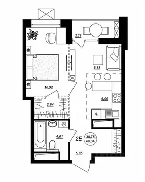 2-к кв. Хабаровский край, Хабаровск ул. Демьяна Бедного (40.34 м)