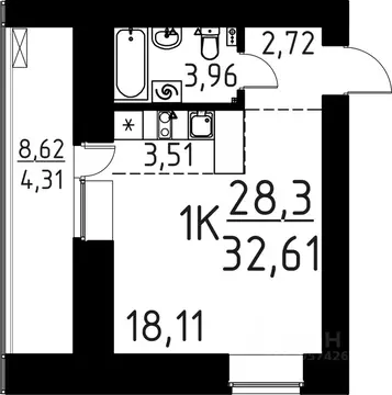 1-к кв. Томская область, Томск ул. Вершинина, 58к1 (31.32 м)