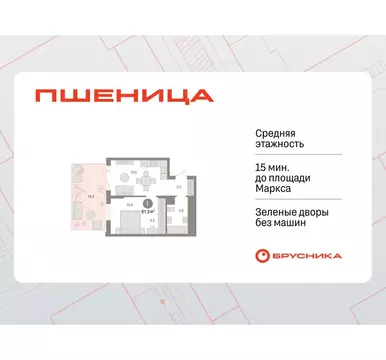 1-комнатная квартира: Новосибирский район, рабочий посёлок Краснообск, ...