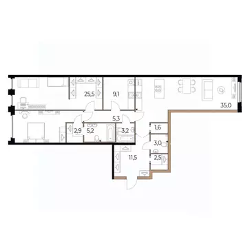 2-к кв. Вологодская область, Череповец Рыбинская ул., 69 (121.2 м)