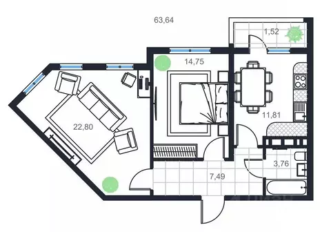 2-к кв. Дагестан, Каспийск просп. Акулиничева (63.64 м)