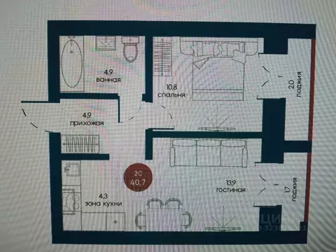 2-к кв. Томская область, Томск Телецентр мкр, ул. Белозерская (40.7 м)