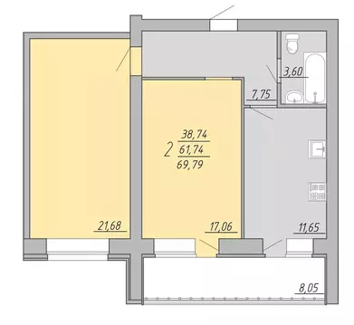 2-к кв. Тверская область, Тверь Озерная ул. (69.79 м)