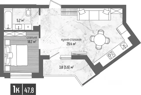 1-к кв. Калининградская область, Светлогорск  (47.8 м)