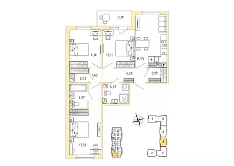 3-к кв. Ленинградская область, Гатчина Въезд мкр,  (81.33 м)
