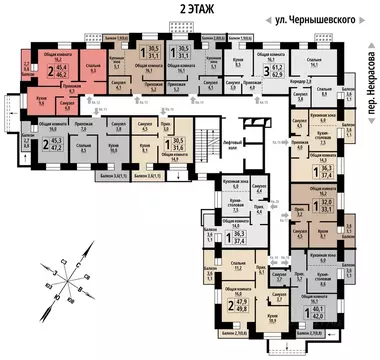 2-к кв. Алтайский край, Барнаул ул. Чернышевского (46.0 м)