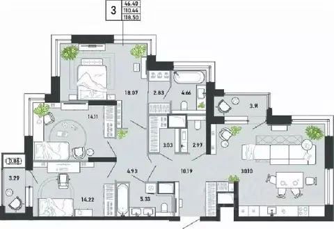 3-к кв. Тульская область, Тула ул. Фридриха Энгельса, 74 (118.5 м)