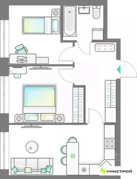 2-к кв. Татарстан, Казань Лето жилой комплекс (51.05 м)