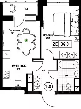 1-к кв. Московская область, Пушкино Пушкино Град жилой комплекс (36.3 ...