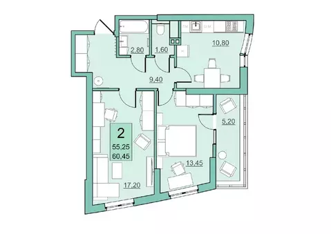 2-к кв. Саратовская область, Балаково Комсомольская ул., 65 (55.25 м)