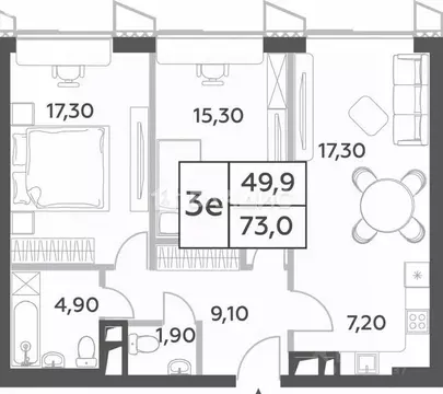 2-комнатная квартира: Москва, проспект Генерала Дорохова, вл1к3 (73 м)