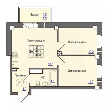 2-к кв. Псковская область, Псковский район, Завеличенская волость, д. ...