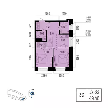 3-к кв. Башкортостан, Уфа Глумилино-1 мкр, Новатор жилой комплекс ...