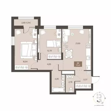 2-комнатная квартира: Омск, Центральный округ (70.41 м)