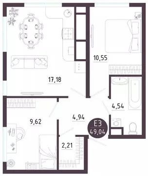 2-к кв. Тульская область, Тула ул. Купцов Гречихиных (49.04 м)