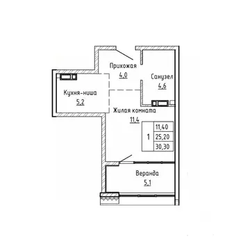 2-к кв. Приморский край, Владивосток Днепровская ул. (30.3 м)